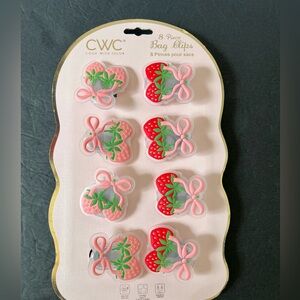 NWT CWC Strawberry Ribbon Bag Clips, Set of 8